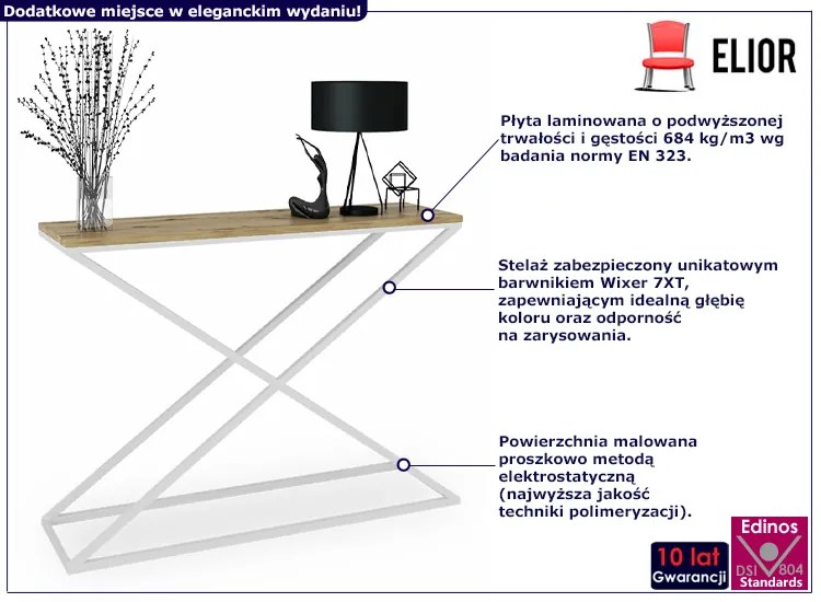 Skandynawska konsola biały + dąb artisan - Ergik 5X