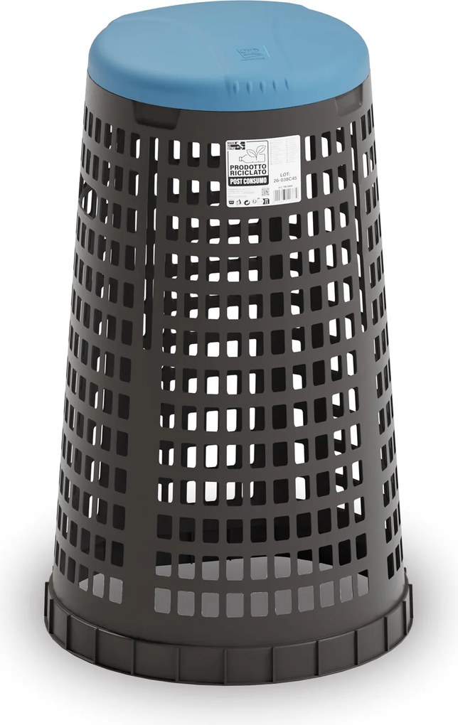Plastikowy kosz na worki na odpady 120 l, czarny, niebieske wieko