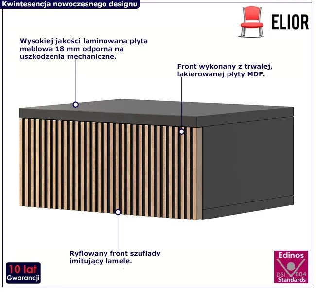 Wisząca szafka nocna z lamelami czarny + naturalny N9-W09