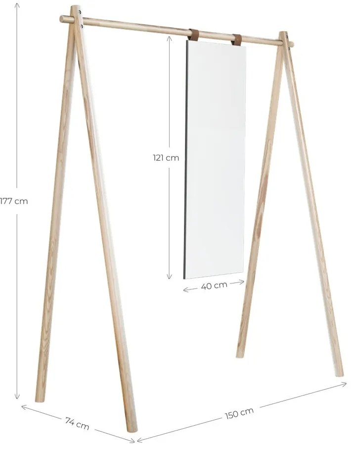 Wieszak z drewna sosnowego z lustrem Karup Design Hongi Natural