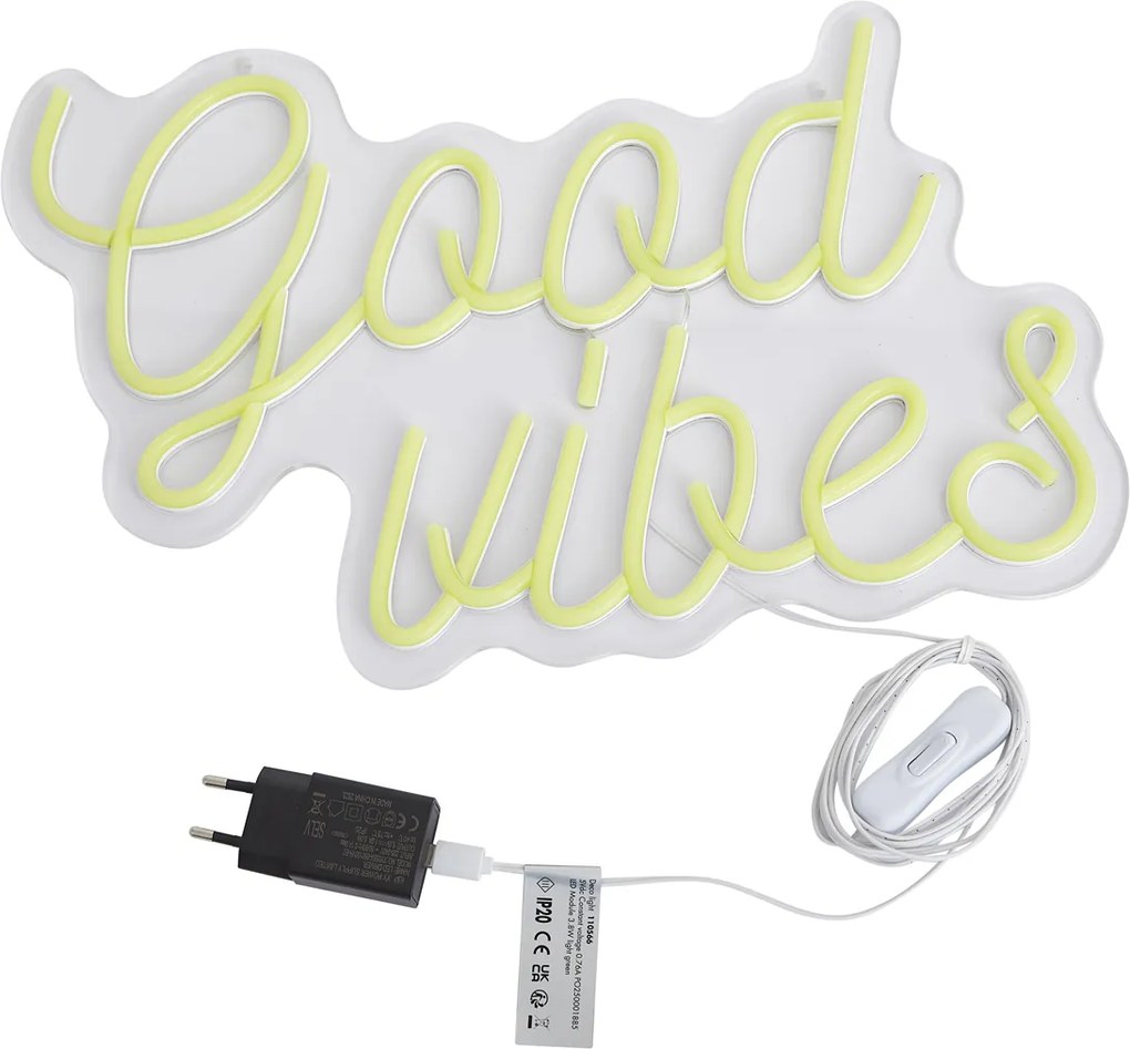 Neonowa lampa ścienna żółta z LED - Good Vibes