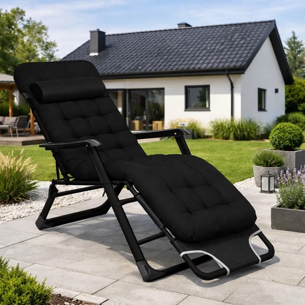 Leżak ogrodowy rozkładany Tossa DC01-BK-BK, poduszka czarna, stelaż czarny