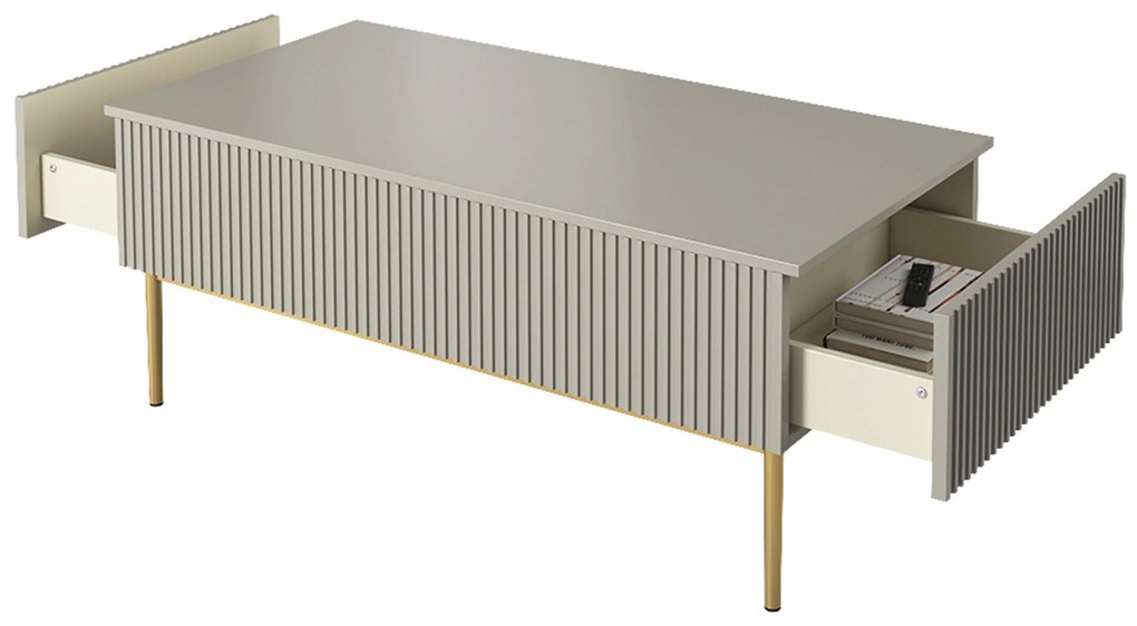Stolik kawowy Nicole 120 cm z szufladami - kaszmir / złote nóżki