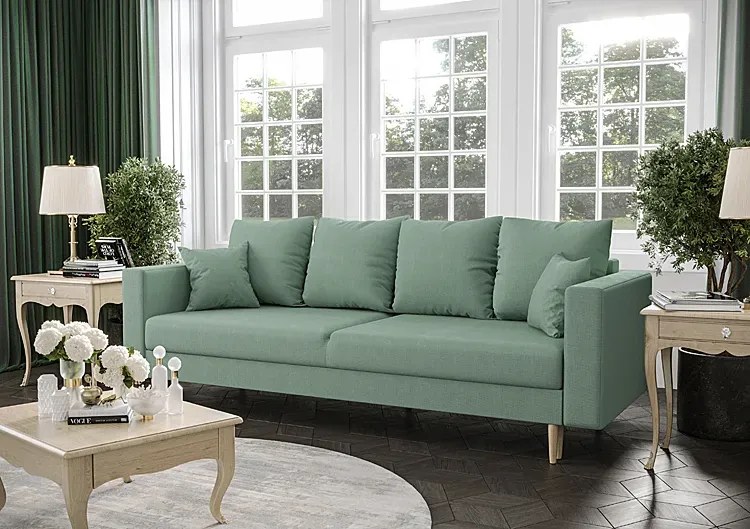 Miętowa sofa rozkładana z pojemnikiem na pościel - Adante