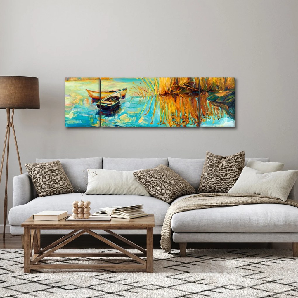 Obraz - Jezioro z łodziami (170x50 cm)