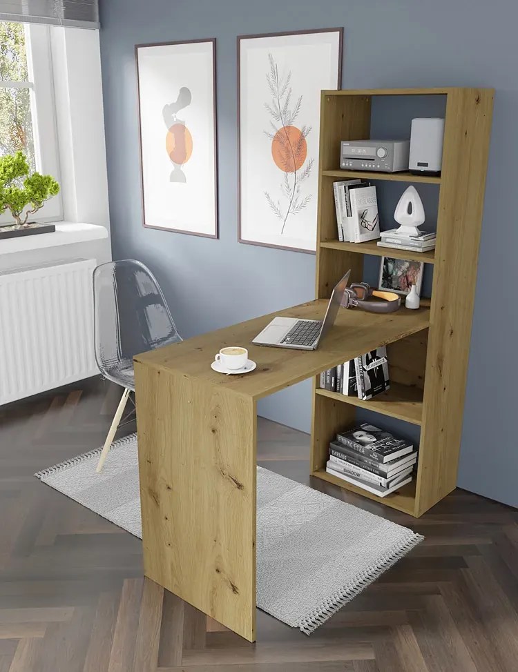 Biurko komputerowe z regałem dąb artisan - Ernes