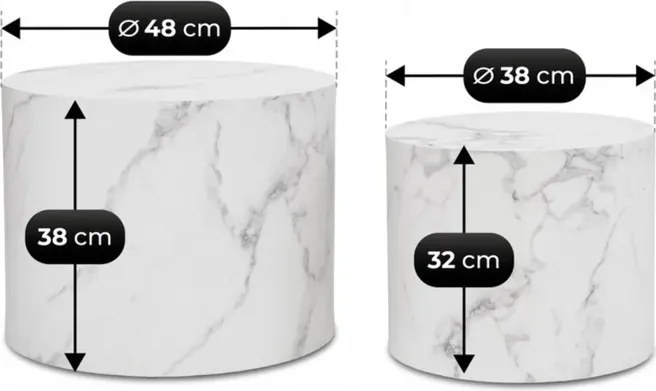 Zestaw Stolików Kawowych LEILA 38 cm/48 cm Biały Marmur Glamour