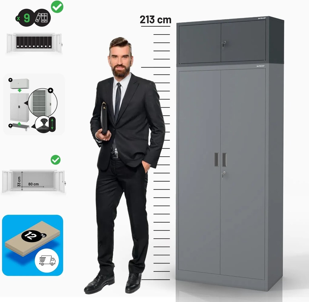 Metalowa nadstawka do szafy biurowej Ewa Compact, kolor antracytowy