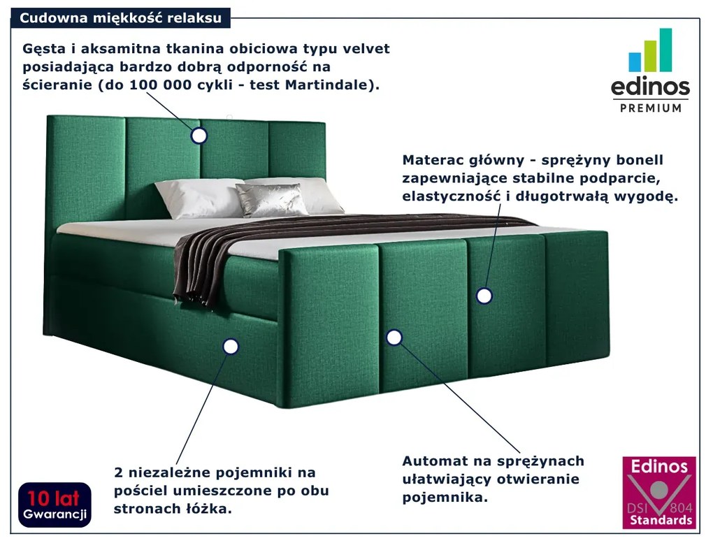 Zielone pikowane łóżko kontynentalne 5 rozmiarów K0-W04