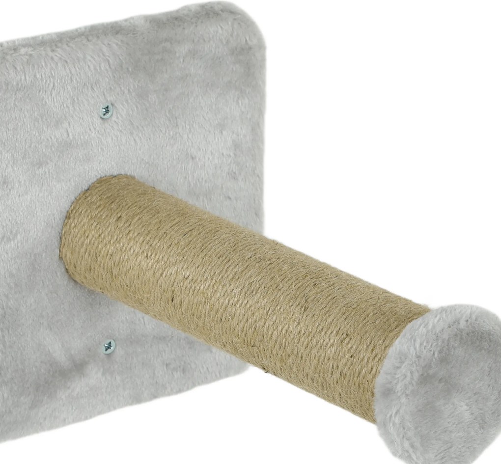 PawHut 5-częściowy zestaw ścienny do wspinaczki dla kotów domowych z drapakami, matą do drapania, łóżkiem dla kota, piłkami do zabawy, Jasnoszary