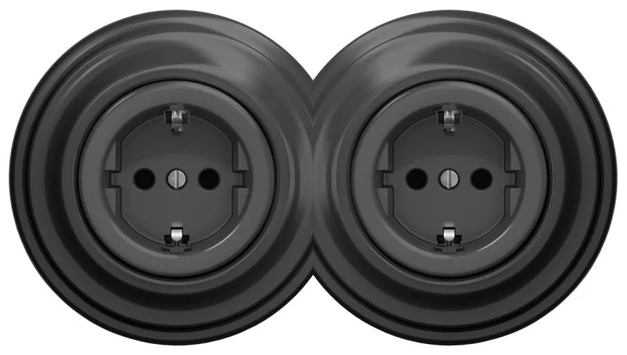 Kliklap - Podwójne retro gniazdo domowe z ramką SCHUKO 230V, antracyt