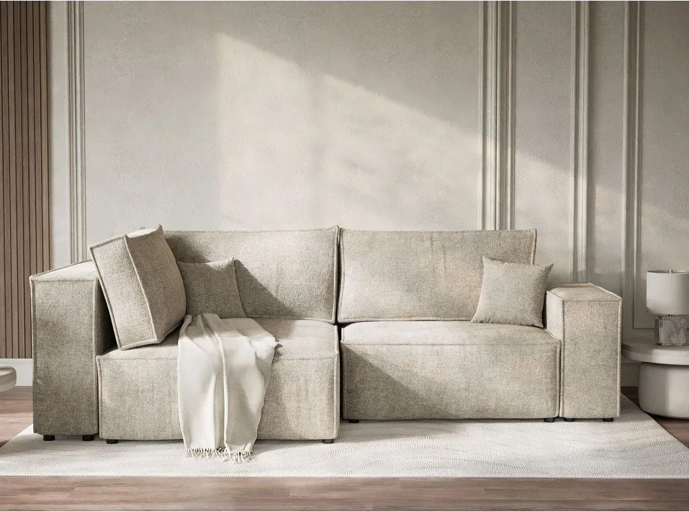 Beżowy rozkładany/ze schowkiem narożnik z tkaniny szenilowej (lewostronny/w kształcie litery L) Tonga – Maison de Rêve