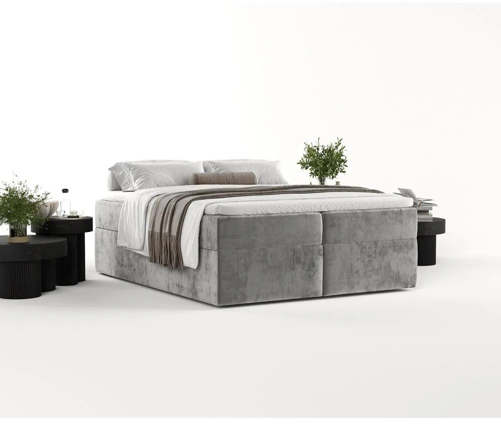 Szare łóżko boxspring ze schowkiem 160x200 cm Yoko – Maison de Rêve