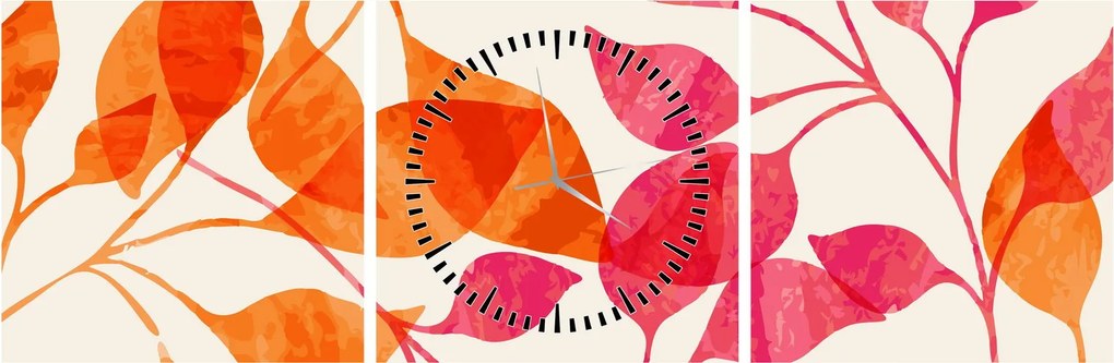 Obraz - Liście pomarańczy (z zegarem) (90x30 cm)