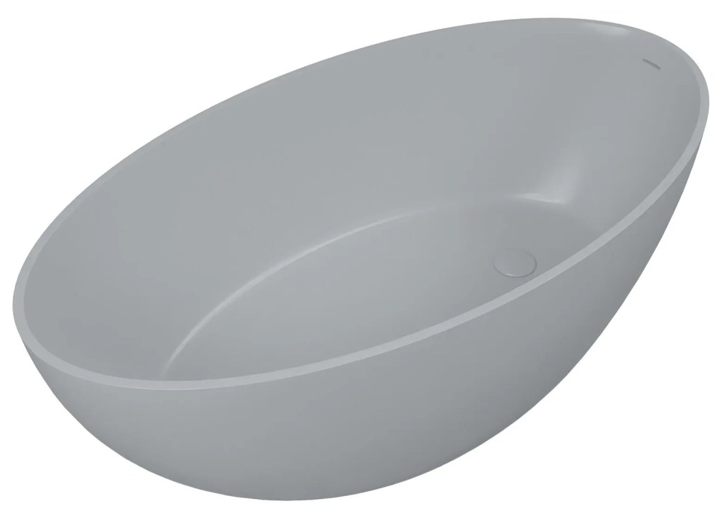 Wanna wolnostojąca owalna szara błyszcząca z konglomeratu 160 x 85 cm KALMI GREY GLOW z przelewem SLIM cienki rant
