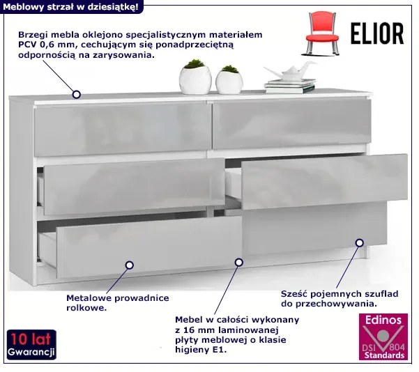 Komoda w połysku z gładkim frontem biały + metalik - Olin 4X