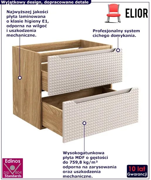Beżowa wisząca szafka łazienkowa z szufladami 70 cm - Montans 8X