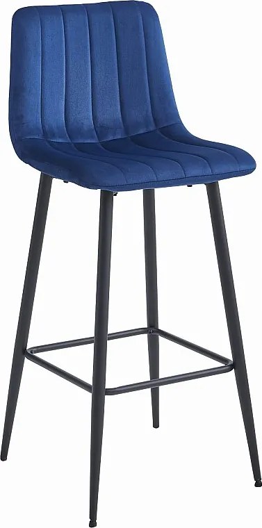 Stołek Valora POZZA w kolorze granatowym, aksamitne, nogi w kolorze czarnym