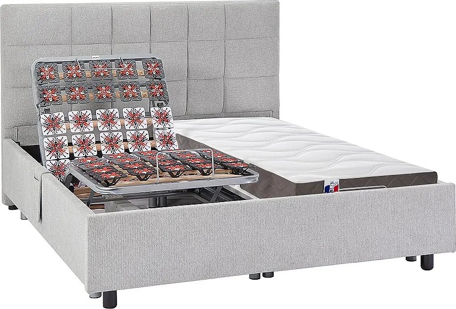 Łóżko elektryczne relaksacyjne dekoracyjne płytkowe + materac 3-strefowy 100% lateks - 2 x 70 x 190 cm - Tkanina - Szary - JOFAR marki Ysmée