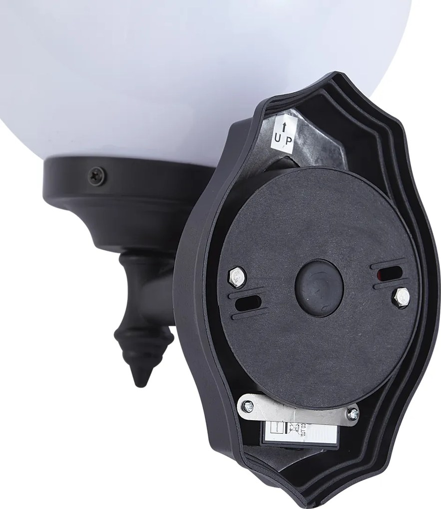 Klasyczna zewnętrzna lampa ścienna czarna z opalowym szkłem IP44 z czujnikiem ruchu - Champs