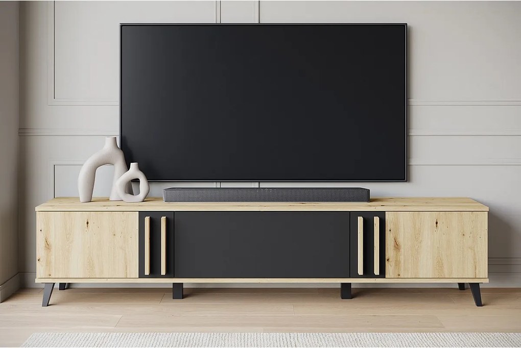 MINIO go for it, Szafka rtv HURON 180 cm dąb artisan/czarny