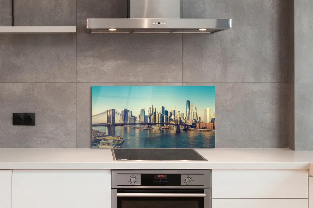 Panel szklany do Kuchni Rzeczna Panorama z Mostem