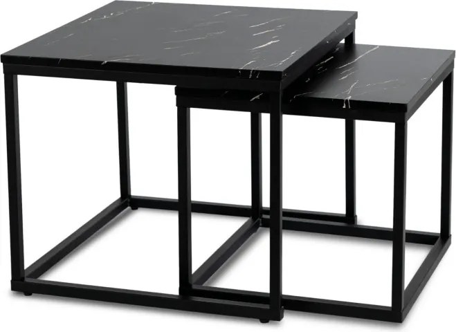 Zestaw Stolików Kawowych JUNO Czarny Marmur/Czarny do Salonu Glamour Nowoczesny