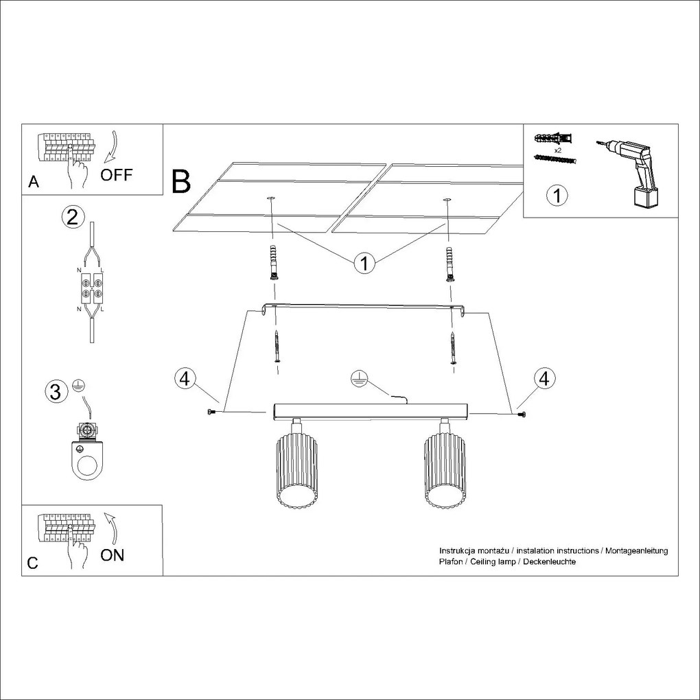Listwa oświetleniowa 2-punktowa KARBON 2L taupe ryflowana SOLLUX  LIGHTING