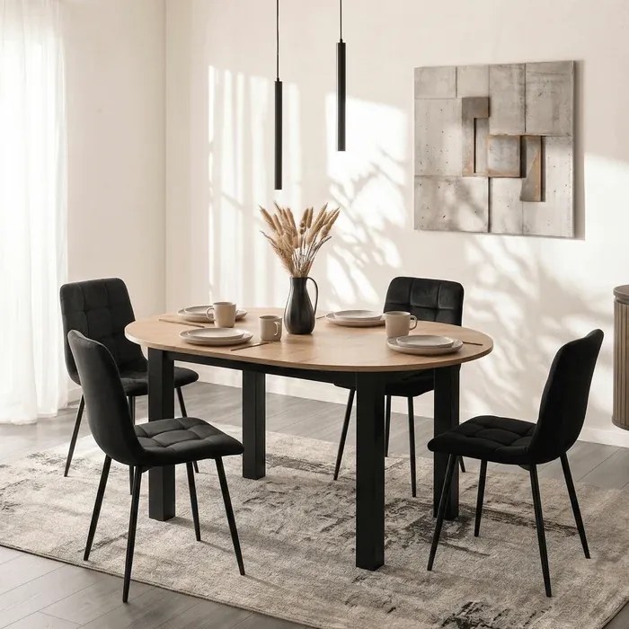 Stół Okrągły Rozkładany HARRY 92-132 cm Dąb Craft/Czarny Loft