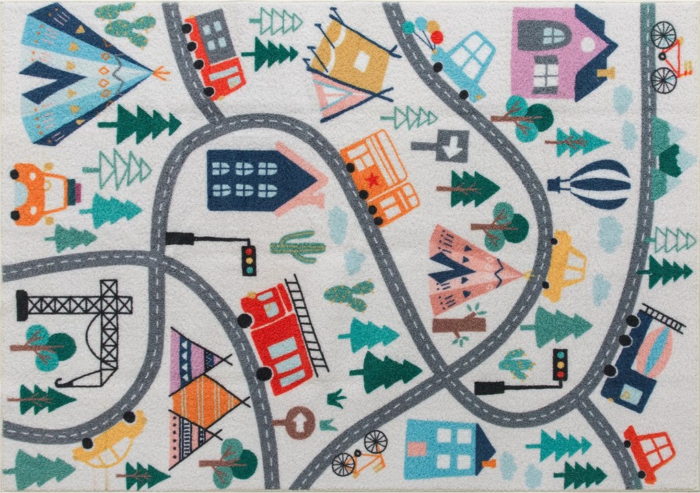 HOMCOM Dywan w Wzór Autostrady, Białe Tło, Miękkie Fleece, Łatwy w Pielęgnacji, Kolorowy