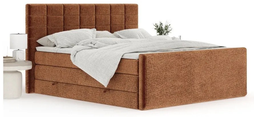 Pomarańczowe łóżko kontynentalne ze schowkiem 200x200 cm Ava – Maison de Rêve
