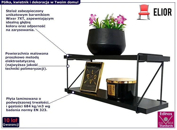 Podwójna czarna półka ścienna w stylu loft L2-L41