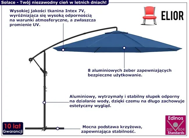 Niebieski parasol ogrodowy na wysięgniku - Westi