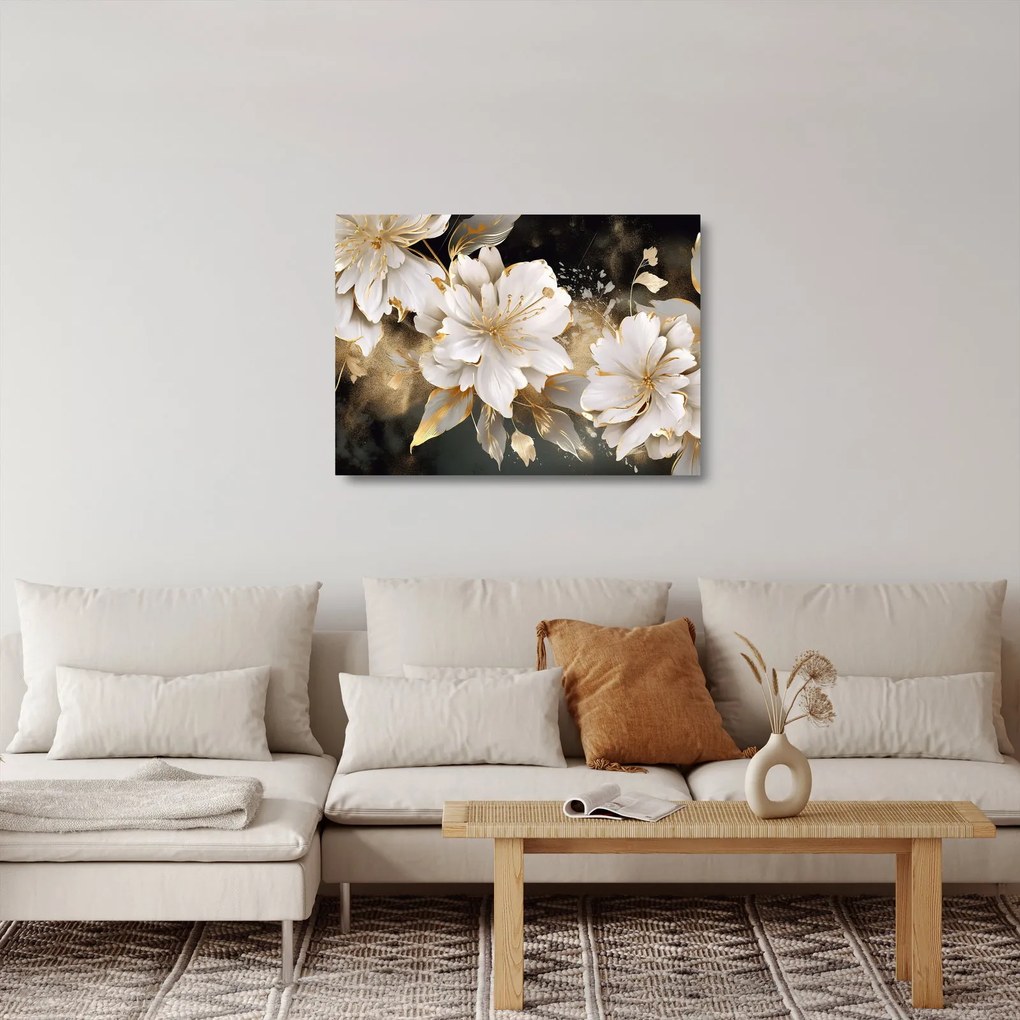 Obraz na szkle - Kwiaty w kolorze złotym (70x50 cm)