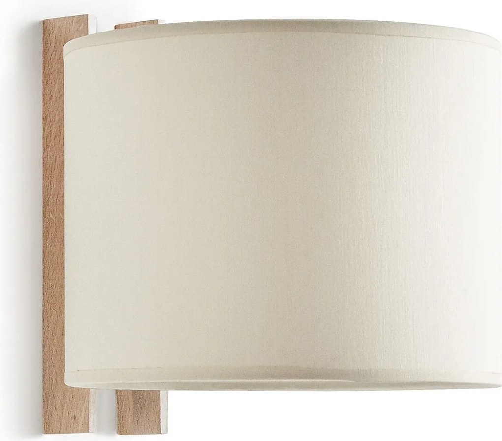 KOMPAKTOWY nowoczesny kinkiet w drewnie - D. 20 cm - E27 40W - ø45 - ip20 - drewno i br?zowa bawe?na