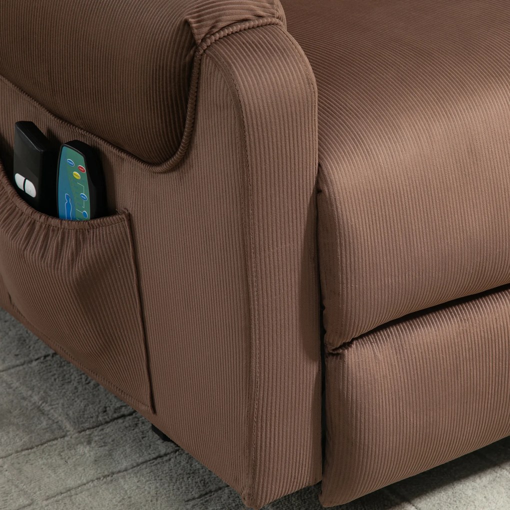 HOMCOM Fotel telewizyjny z masażem i ogrzewaniem funkcja pomoc przy wstawaniu jasnobrązowy 79x97x103 cm | Aosom PL