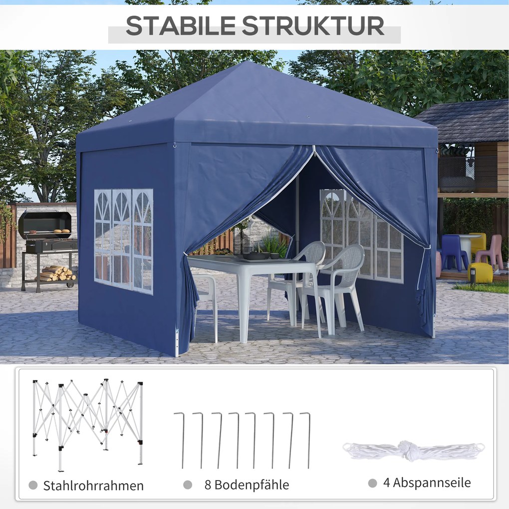 Outsunny Pawilon, Namiot imprezowy, 4 odłączne ściany boczne, 2 okna, Rama metalowa, 2,95 x 2,95 m, Niebieski