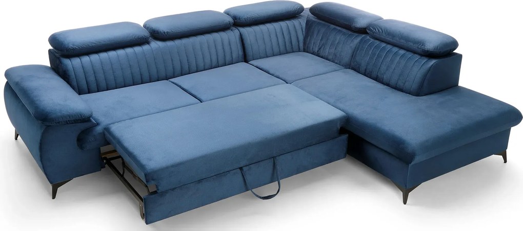 Ciemnoniebieska kanapa narożna rozkładana H0-L40