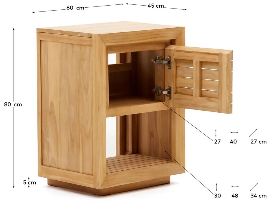 Niska szafka pod umywalkę z litego drewna tekowego 60x80 cm Saula – Kave Home
