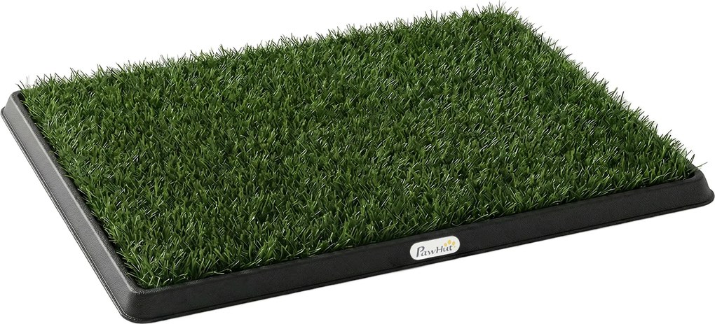 PawHut Toaleta dla psów 63 x 50,5 cm z 2 sztucznymi matami trawiastymi, łatwa w czyszczeniu toaleta dla psów na balkon, do domu Czarny+Zielony | Aosom PL