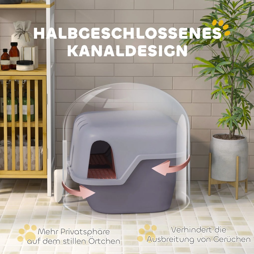 PawHut Kuweta dla kota z pokrywą i łopatką, łatwa w czyszczeniu, zamykana, Fioletowa