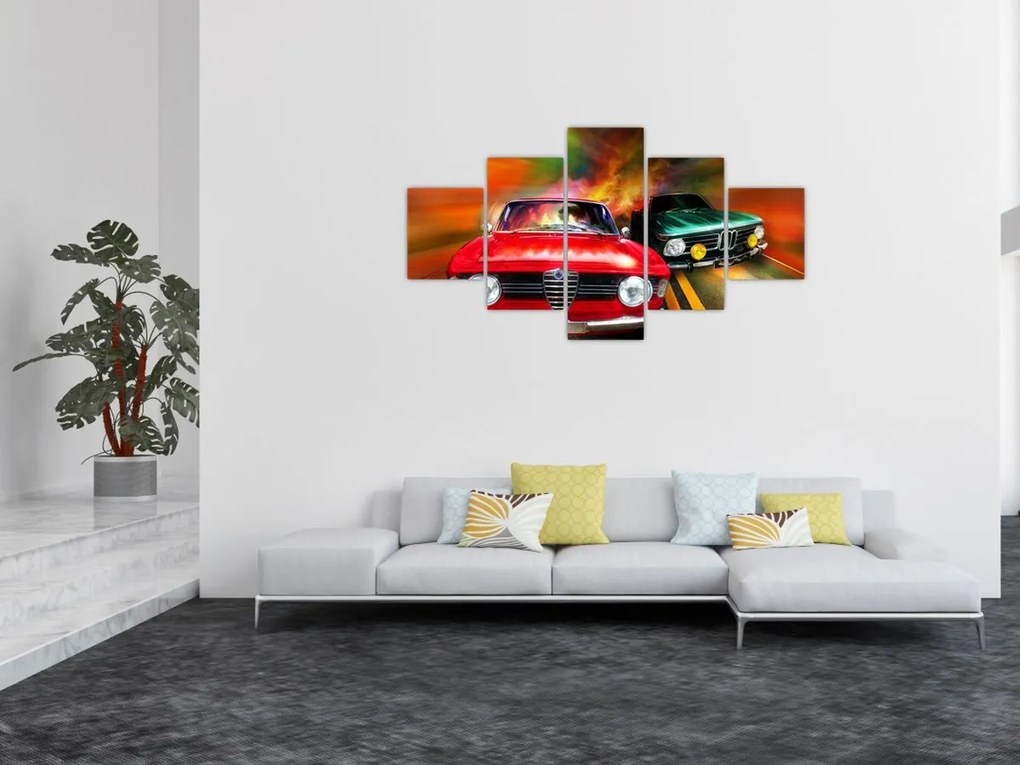 Obraz - Retro samochody wyścigowe (125x70 cm)