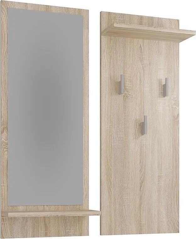 Wieszak Riva | Sonoma | 70x16x90| Wieszak Ścienny z Półką i Lustrem