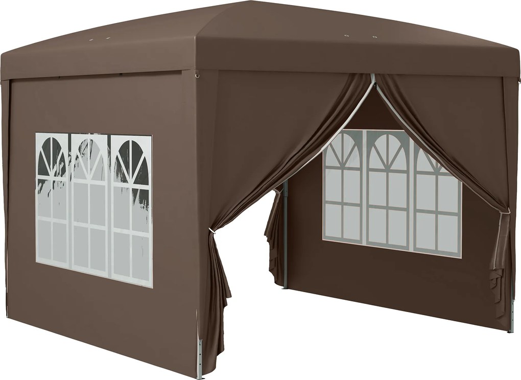 Outsunny Pawilon 3 x 3 m z 4 Ścianami Bocznymi, Oknami, Festynowy Namiot z Ochroną UV, Namiot Ogrodowy z Torbą, Stal, Kawa