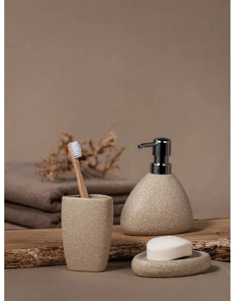 Beżowy ceramiczny kubek na szczoteczki do zębów Wenko Pion