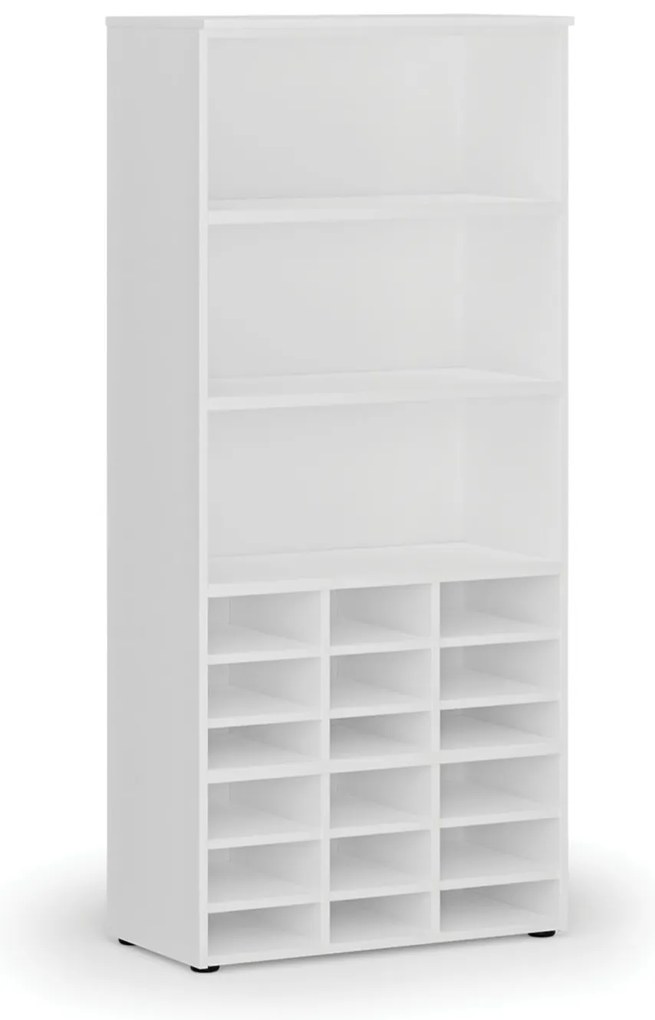Regał sortujący PRIMO WHITE, 800 x 420 x 1781 mm, 18 przegród, biały