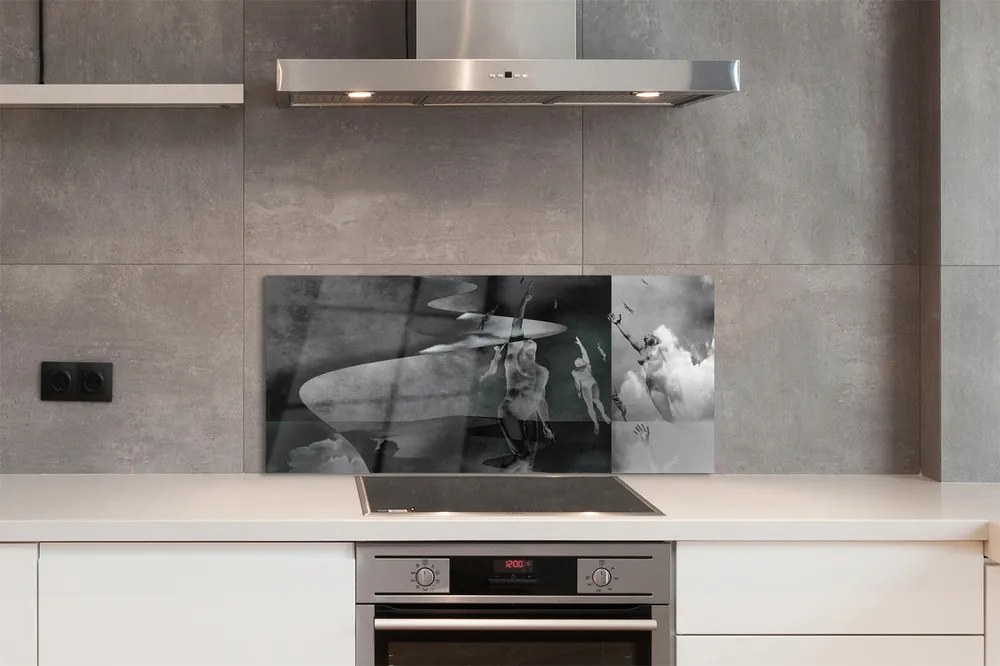 Panel szklany do Kuchni Czarno-Białe Niebo i Ludzie