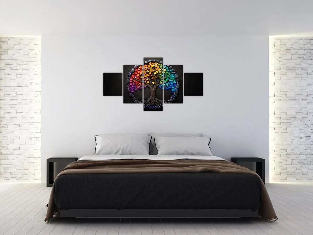 Obraz – Drzewo pełne kolorowych serc (125x70 cm)