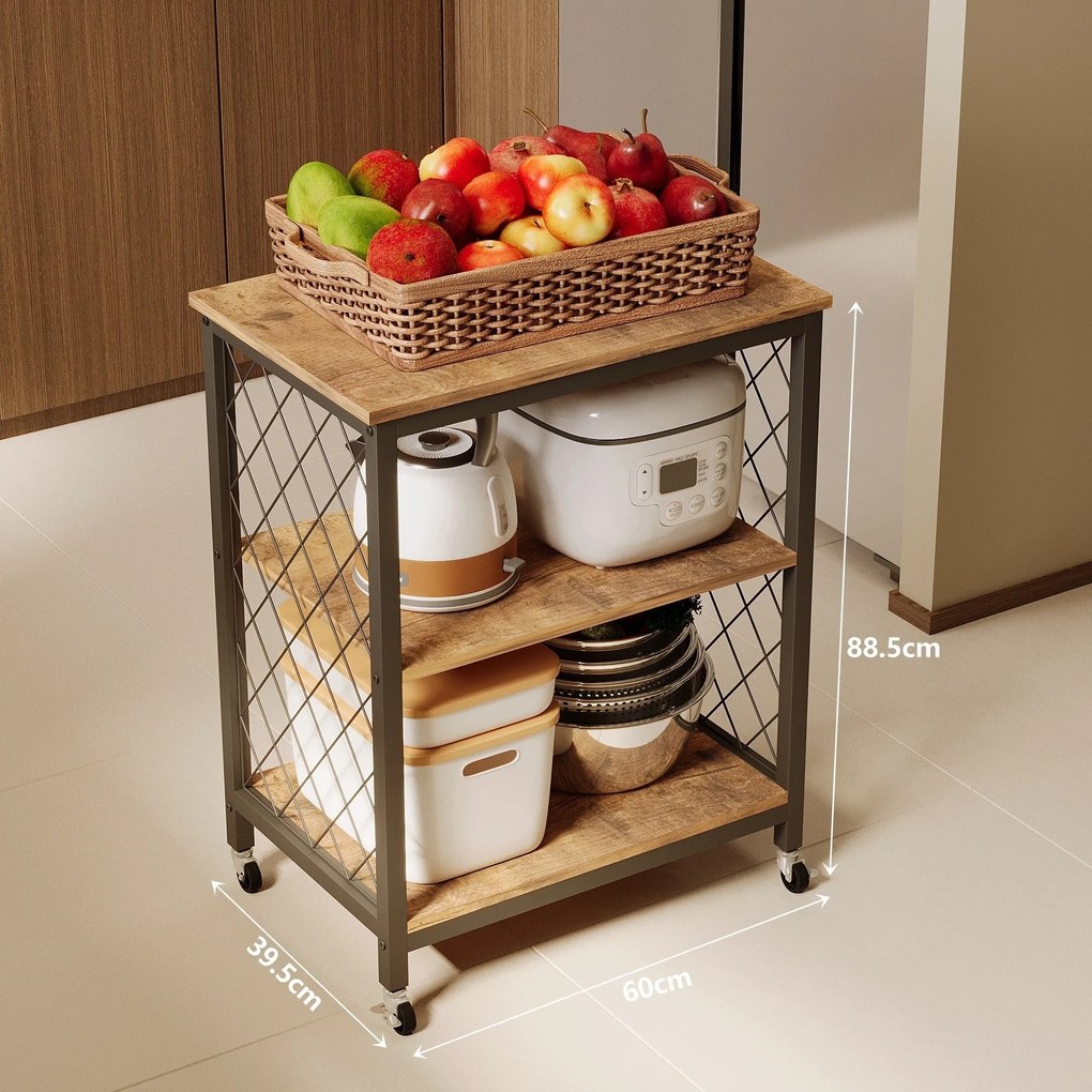 Szafka mobilna kuchenna na kółkach brązowa - 60 cm