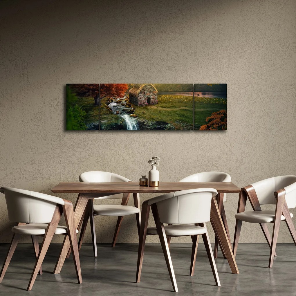 Obraz domku w bajkowym krajobrazie (170x50 cm)